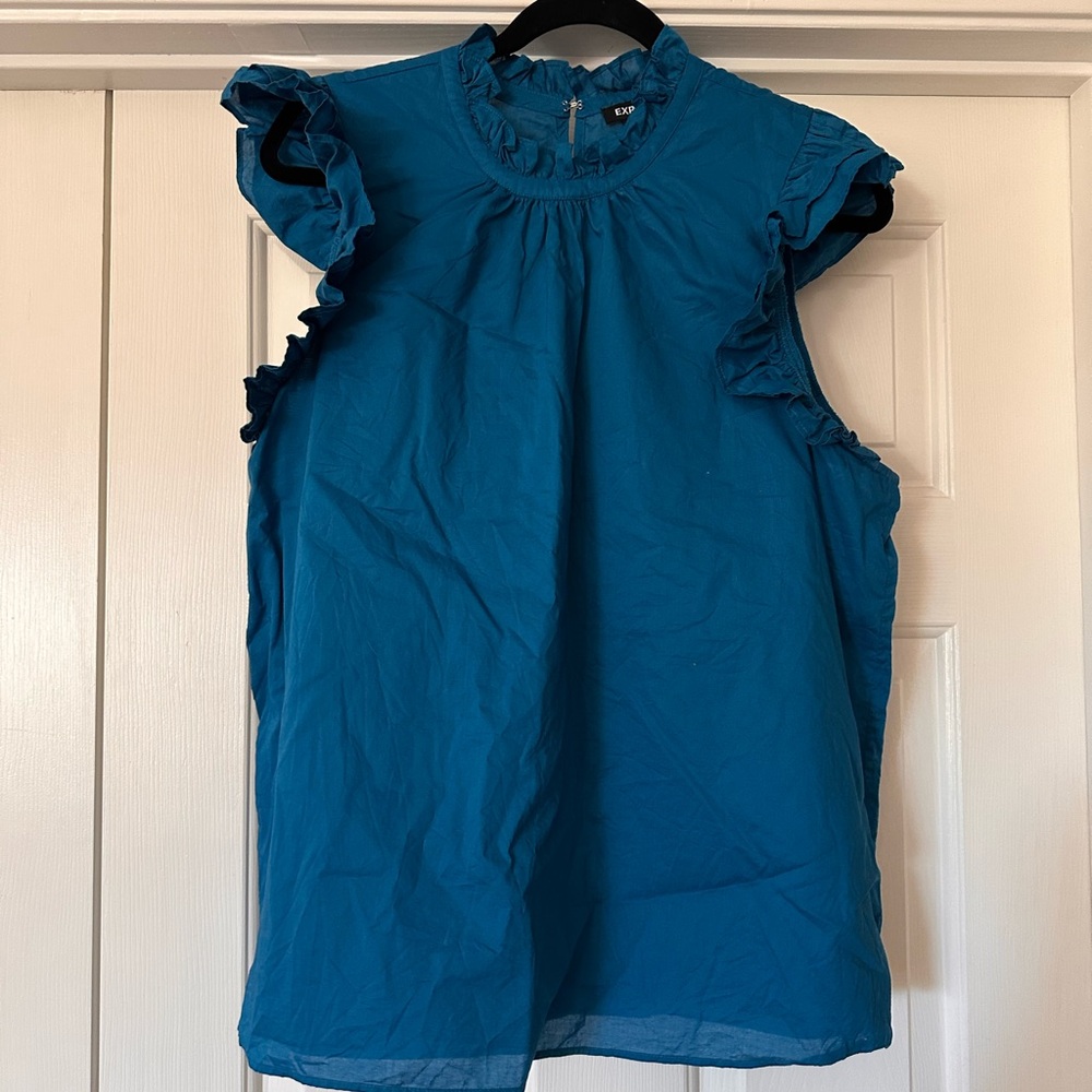 Express Teal Ruffle Sleeve Blouse